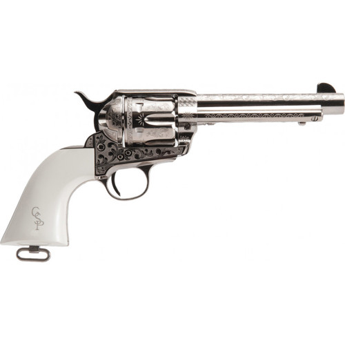 CIMARRON FRONTIER 45 LC 475 6rd Revolver  Engraved Nickel  Ivory Grips