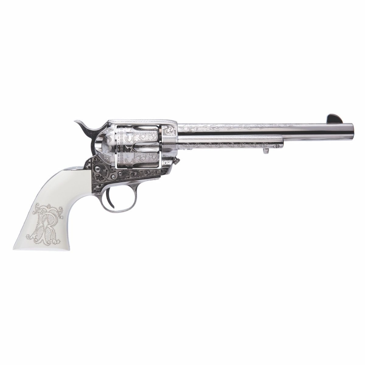 CIMARRON FRONTIER 45 LC 7.5" 6rd Revolver - Engraved Nickel / Teddy Roosevelt