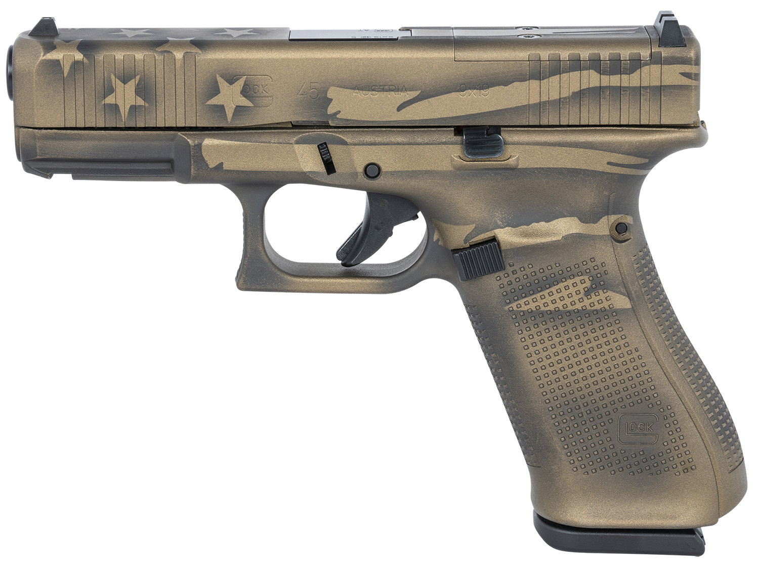 Glock Glock 45 Gen 5 Compact Crossover MOS Black/Coyote Battle Worn Flag