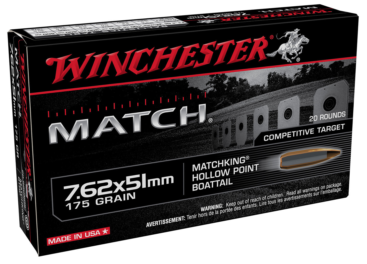 Winchester WINCHESTER Match 7.62x51 NATO 175gr MatchKing HPBT Ammunition | 20 Rounds