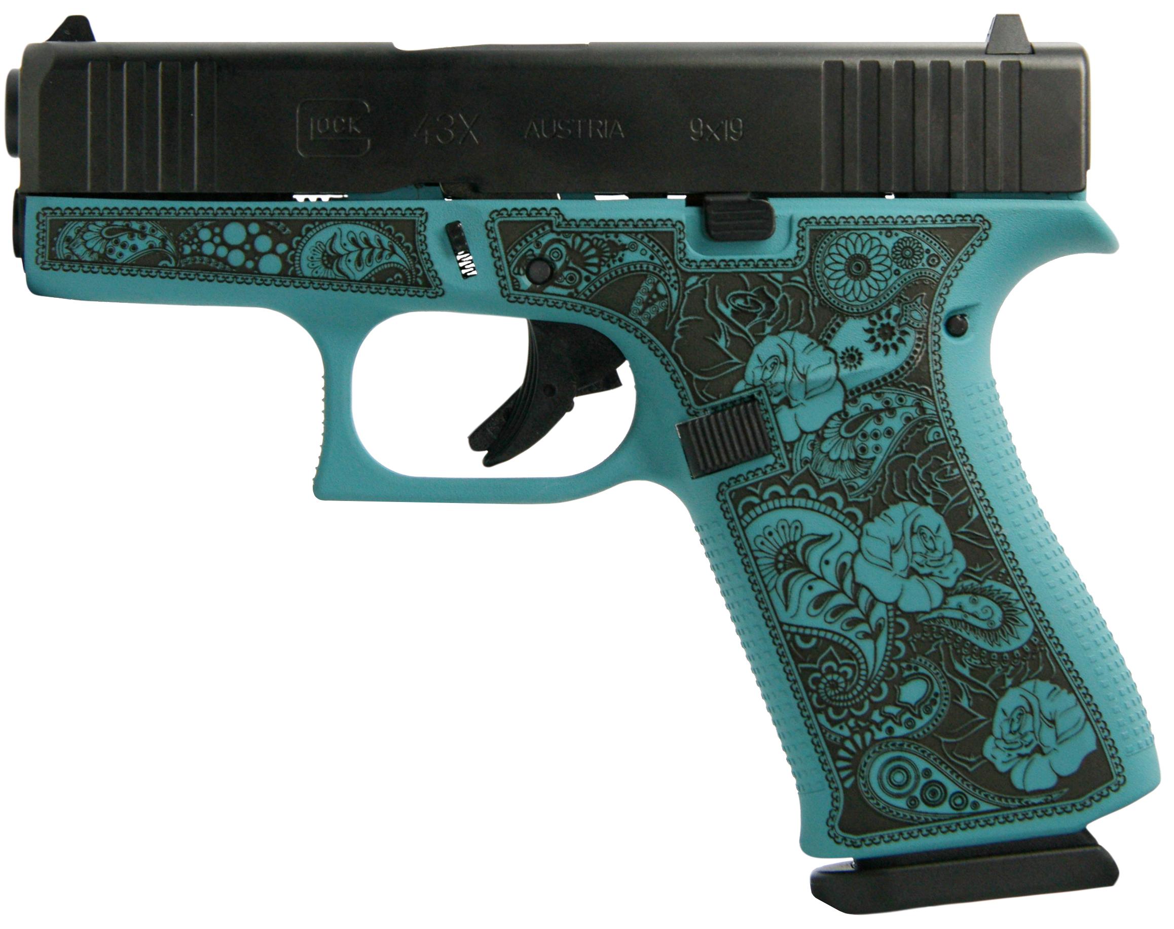 Glock GLOCK G43X 9mm 3.41" 10rd Pistol | Tiffany Paisley Engraved
