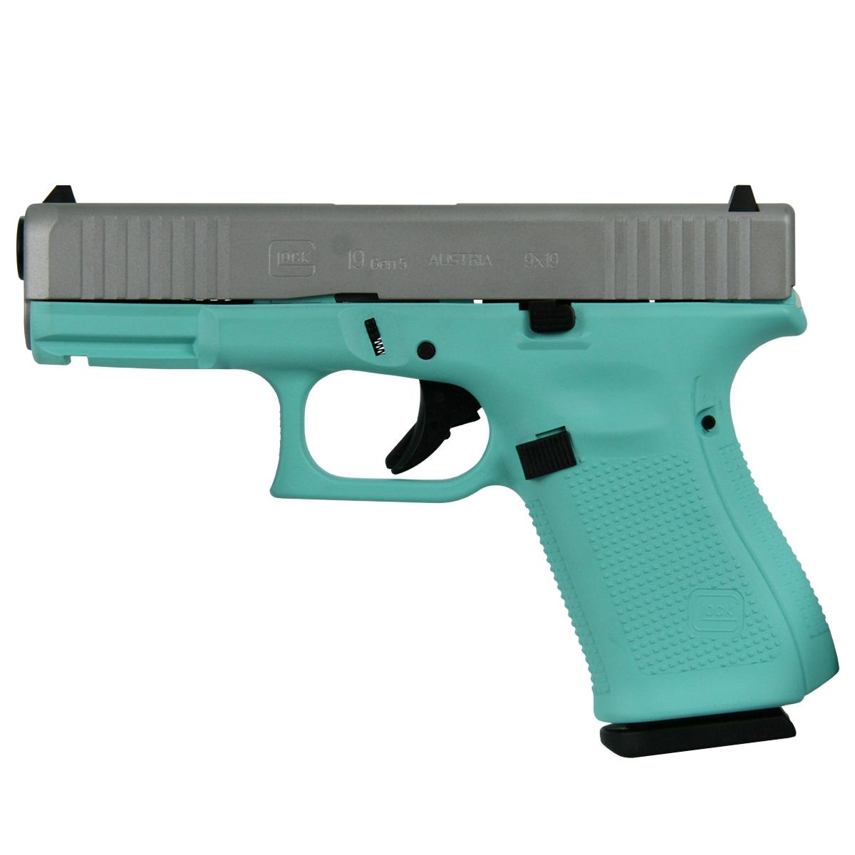 Glock GLOCK G19 G5 9mm 4.02in 15rd Pistol - Tiffany Blue | Crushed Silver