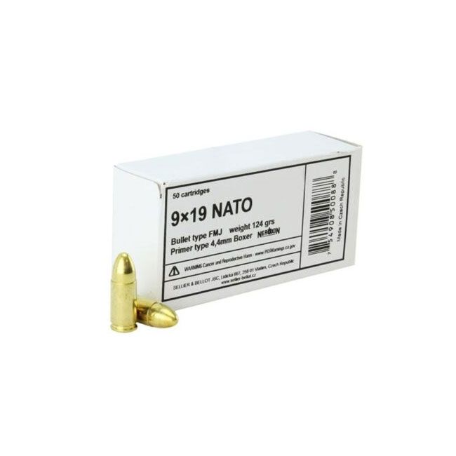 Sellier & Bellot Sellier Bellot SB9NATO Handgun 9mm NATO 124 GR Full Metal Jacket FMJ 50 Bx 20 Cs