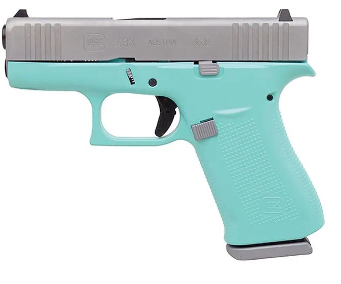 Glock GLOCK 43X 9mm 3.41" 10rd Pistol - Silver | Robins Egg Blue