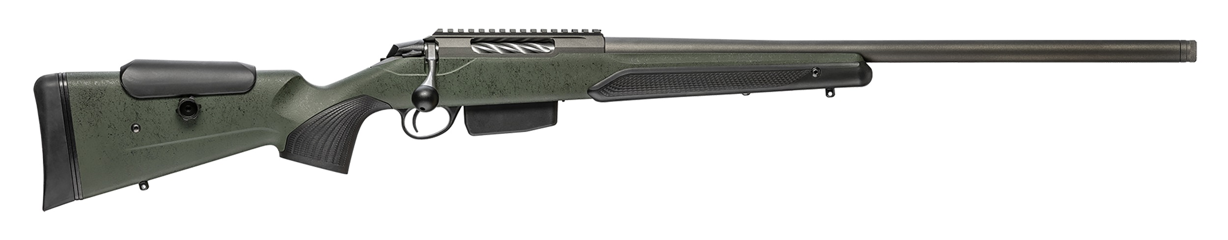TIKKA T3x Super Varmint 223 Rem 23.7" 5rd Bolt Rifle w/ Threaded Barrel - Green Webbing / Tungsten