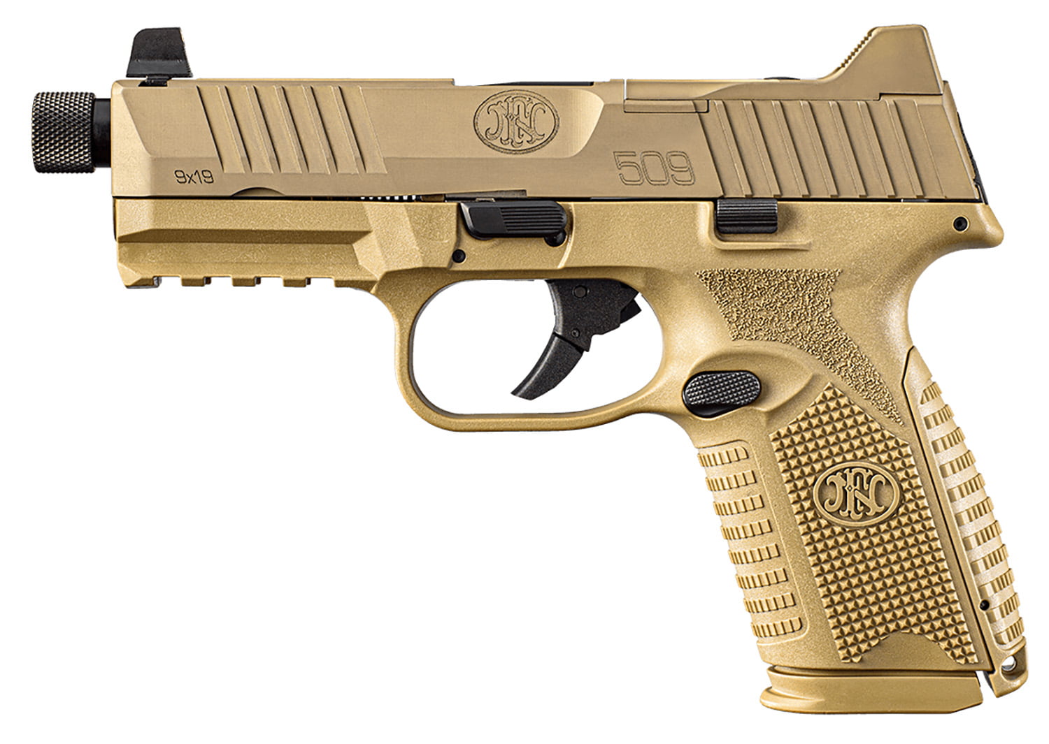 FN AMERICA 509M Tactical 9mm 4.5″ 15/24rd Semi-Auto Pistol w/ Suppressor Height Sights – FDE