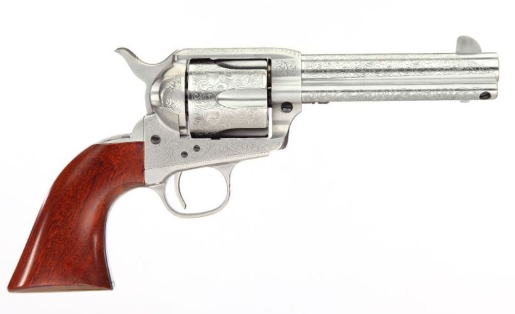 TAYLORS AND COMPANY 1873 Cattleman 357 Mag 5.5" 6rd Revolver - Stainless Floral Engraved