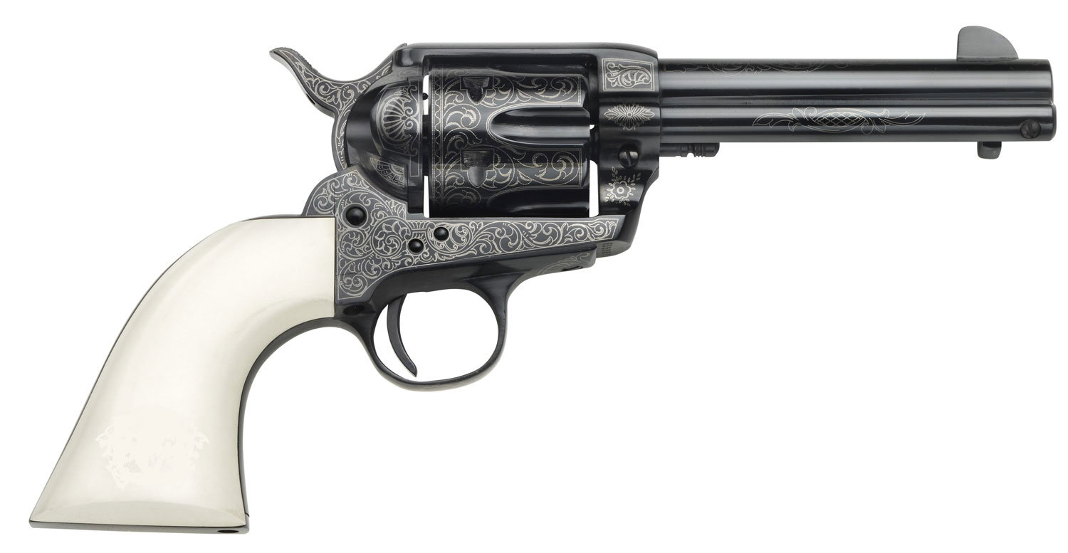 TAYLORS AND COMPANY Outlaw Legacy 357 Mag 4.75" 6rd Revolver - Blued Engraving / Ivory