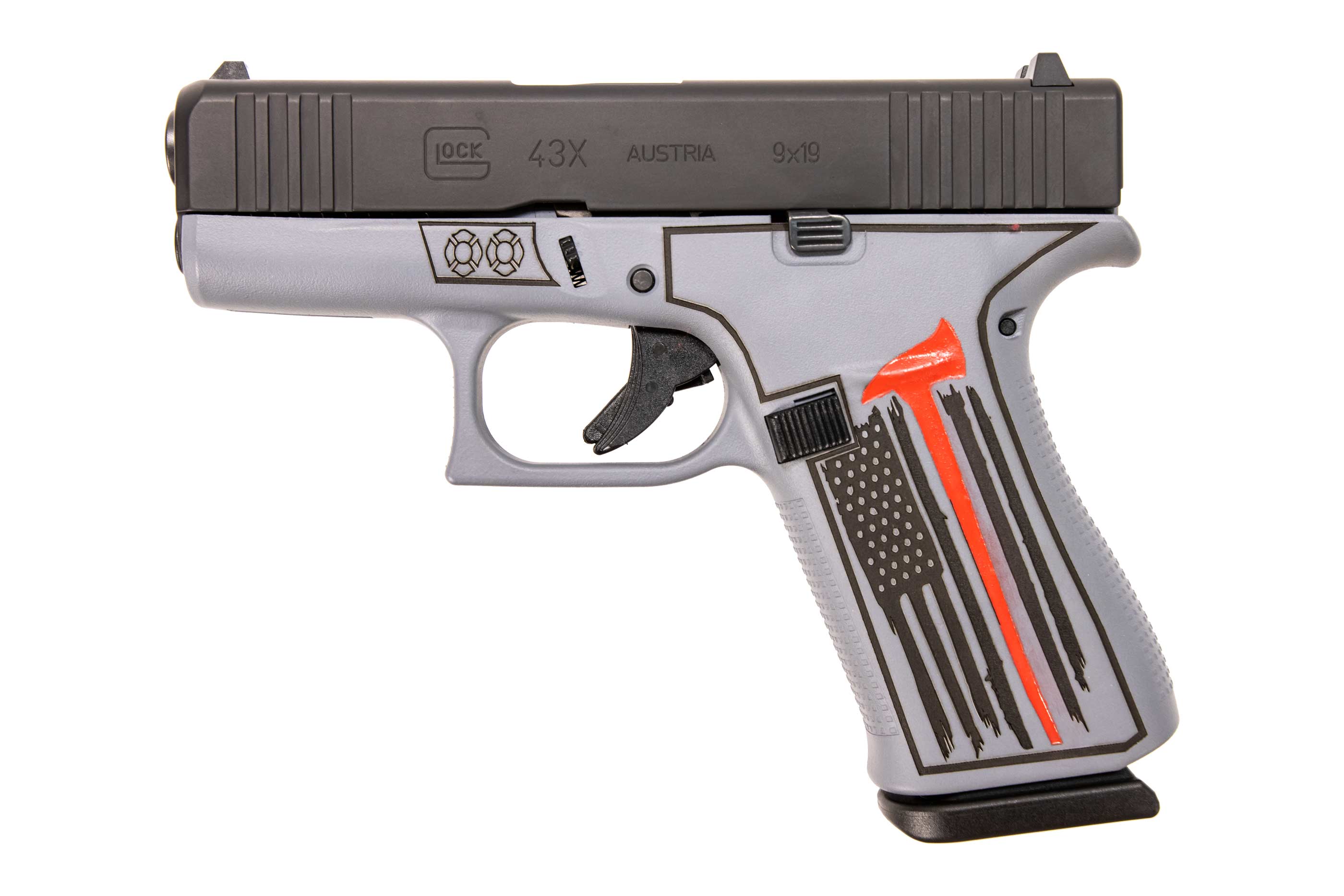 Glock GLOCK G43X 9mm 3.1" 10rd Pistol - Firefighter Custom Flag Frame