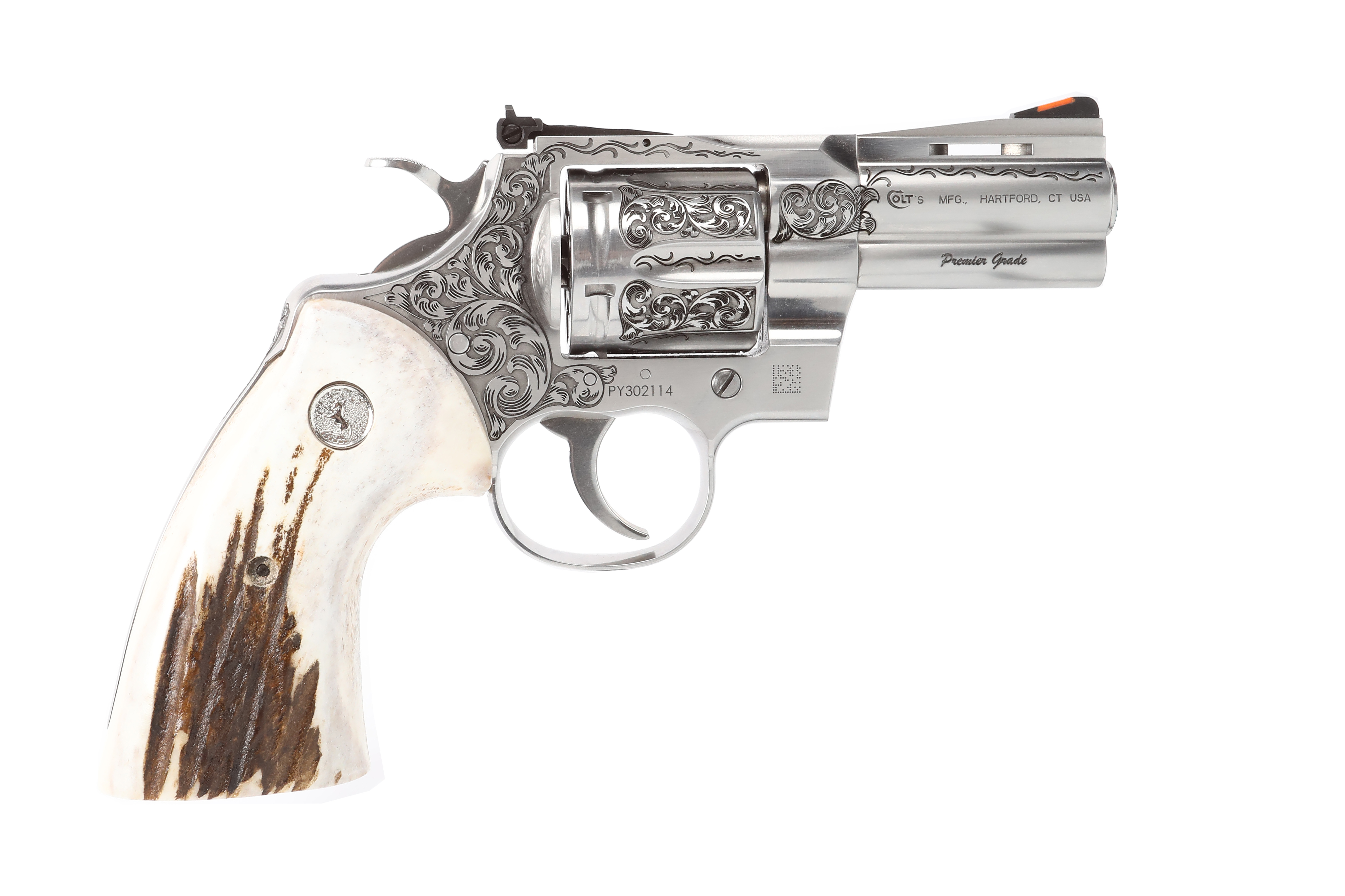 COLT Python 357 Mag 3" 6rd Revolver - Tyler Gun Works Engraving / American Elk Stag Grips