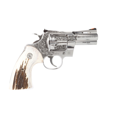 COLT Python 357 Mag 3 6rd Revolver  Tyler Gun Works Engraving  American Elk Stag Grips