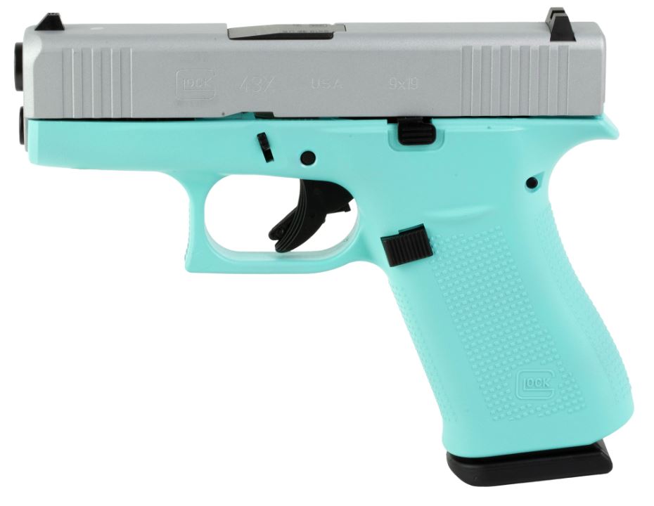 Glock GLOCK G43X 9mm 3.41" 10rd Pistol - Robin's Egg Blue | Silver