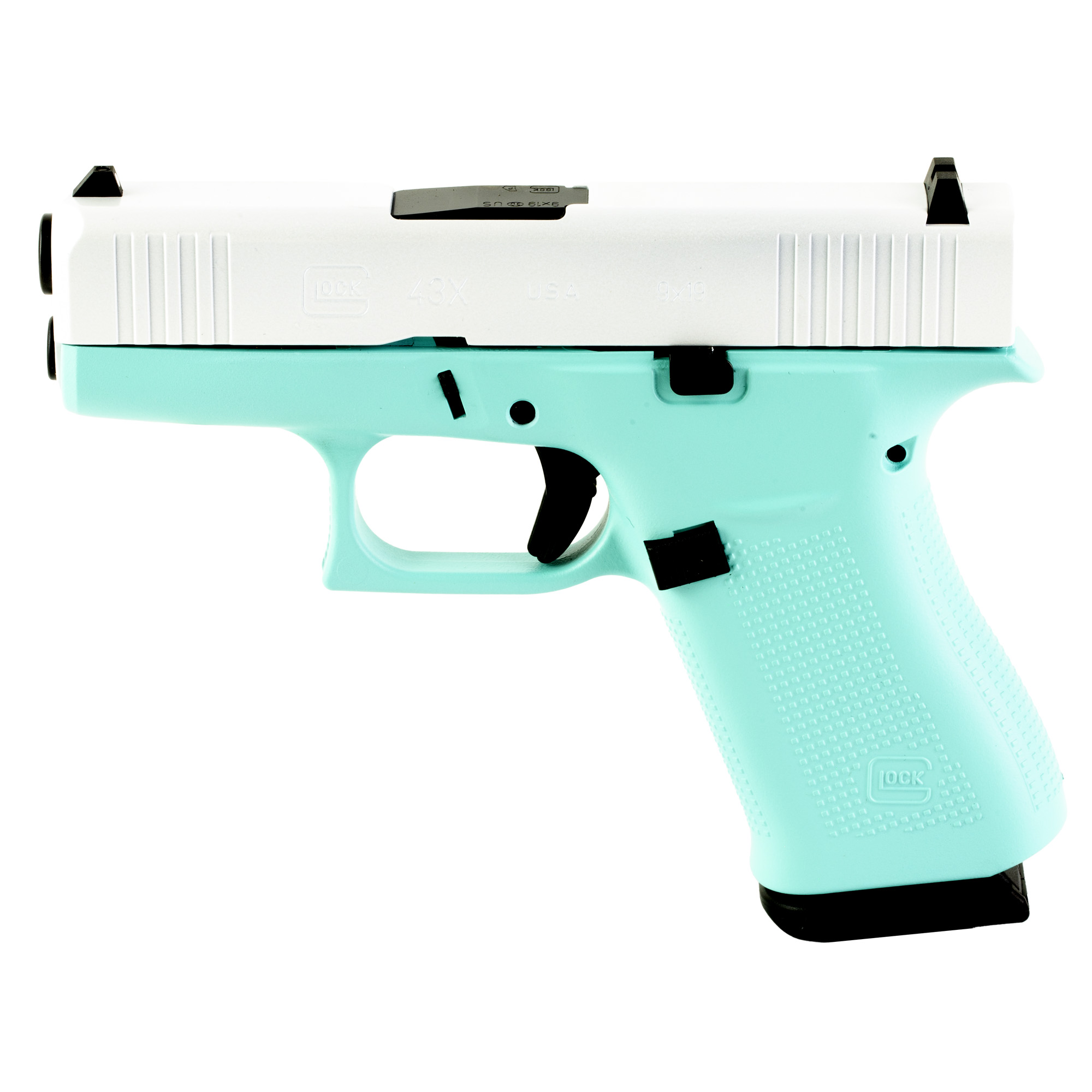 Glock GLOCK G43X 9mm 3.41" 10rd Pistol | Skydas Robin's Egg Blue w/ Pearl White Slide