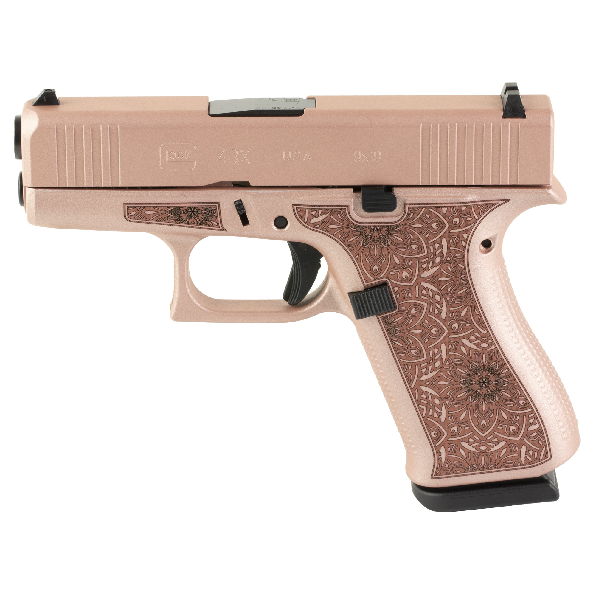Glock GLOCK G43X 9mm 3.41" 10rd Pistol | Rose Gold, Paisley Laser Engraving