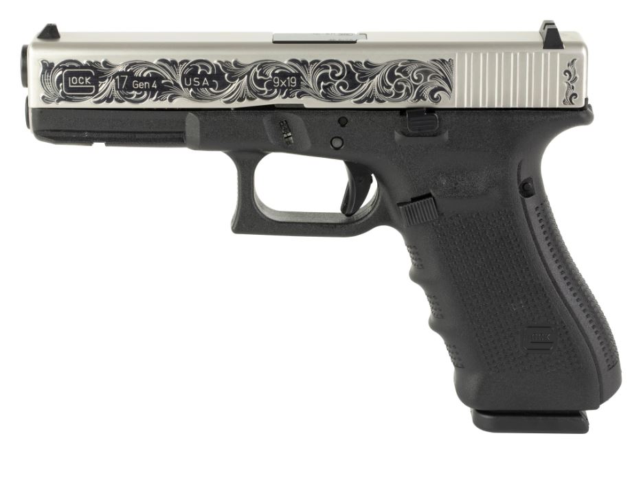 Glock GLOCK G17 G4 9mm 4.49" 17rd Pistol | Stainless Engraved Scrollwork Slide