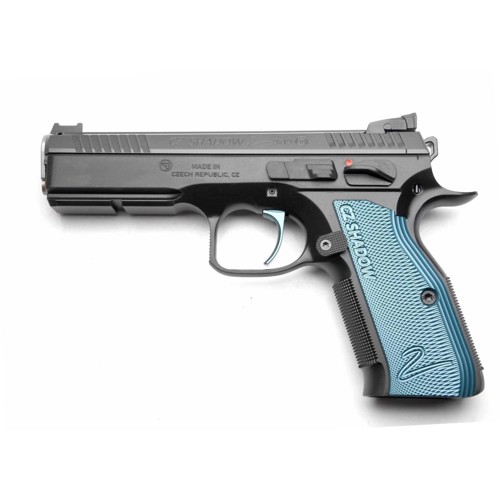 CZ CUSTOM ELITE Shadow 2 Custom 9mm 489 17rd Pistol w Fiber Optic Sights  Black  Blue Grips