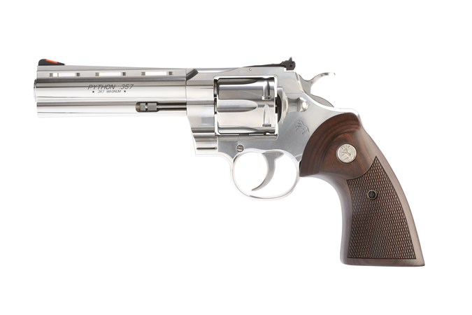 COLT Python 357 Mag / 38 Special 5" 6rd Revolver - Stainless | Walnut Colt Medallion Grips