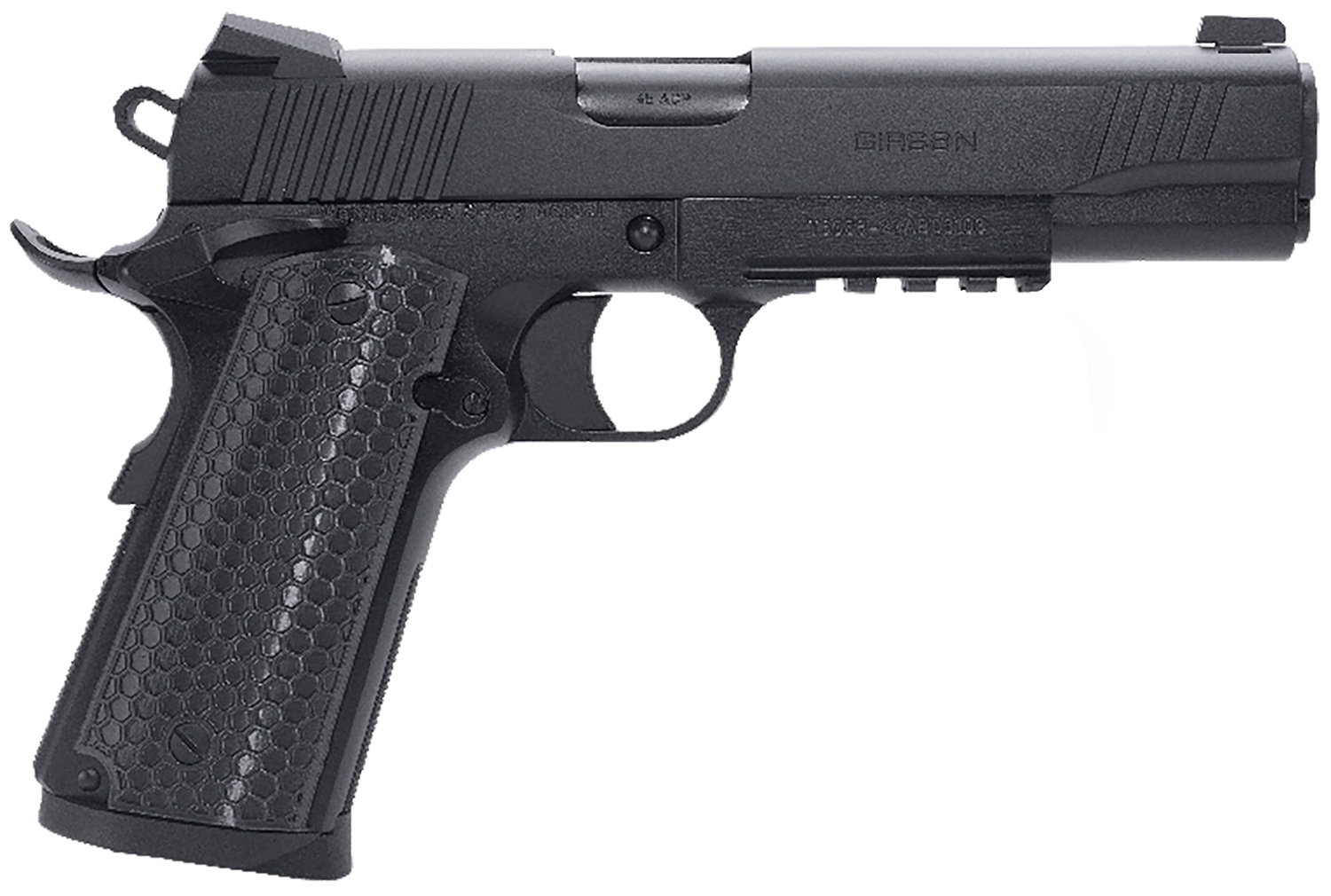 Girsan 392061 MC1911 S Untouchable Full Size Frame 9mm Luger 9+1 5″ Black Steel Barrel, Black Serrated Steel Slide & Frame w/Beavertail & Picatinny Rail, Black Polymer Grip