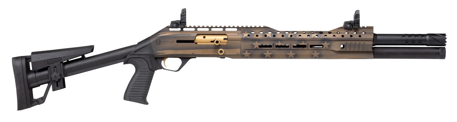 PANZER ARMS EG-240 Tactical 12 Gauge 18.5" 7rd - Black & Bronze w/ Custom Flag Cerekote