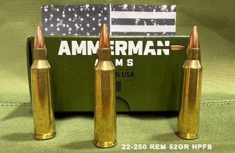 Ammerman Arms AMMERMAN ARMS 22-250 Rem 52gr HPFB Ammunition | 20 Rounds