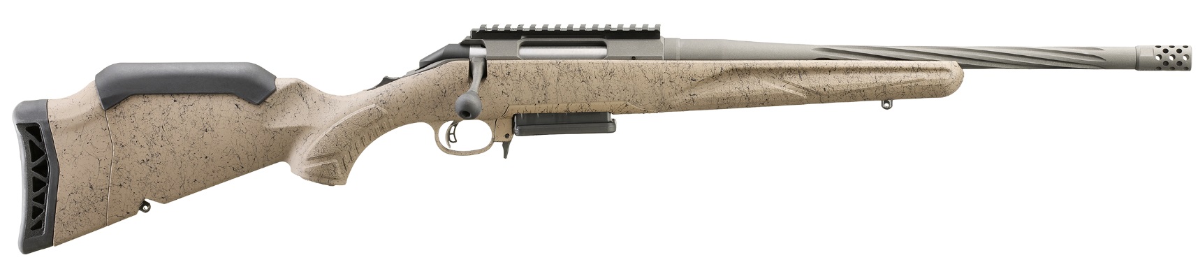 RUGER American Ranch Gen II 6.5 Creedmoor 16.1" 3+1 Bolt Rifle + Spiral Fluted Barrel | FDE Splatter