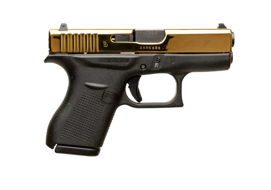 Glock GLOCK G42 380 ACP 3.26" 6rd Pistol | Black w/ Gold Polished Titanium PVD Slide
