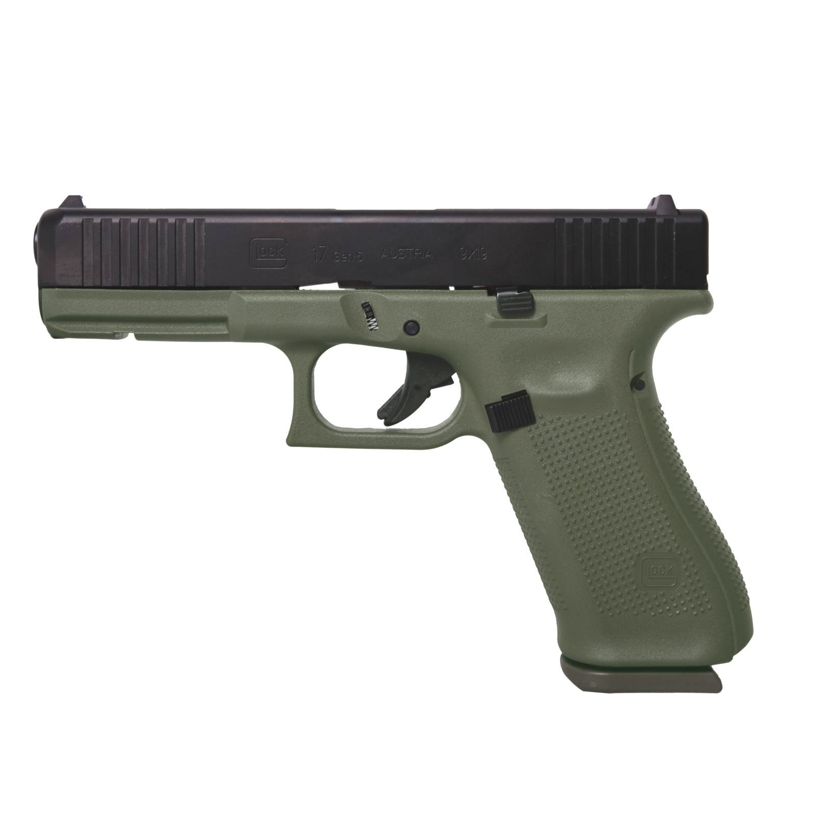 Glock GLOCK G17 G5 9mm 4.49" 17rd Pistol + Front Serrations | BFG Battlefield Green Frame