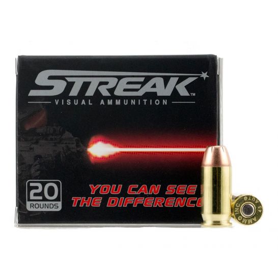 Ammo Inc Ammo 45230Jhpstrk Streak 45 ACP 230 GR Jacketed Hollow Point JHP 20 Bx 10 Cs