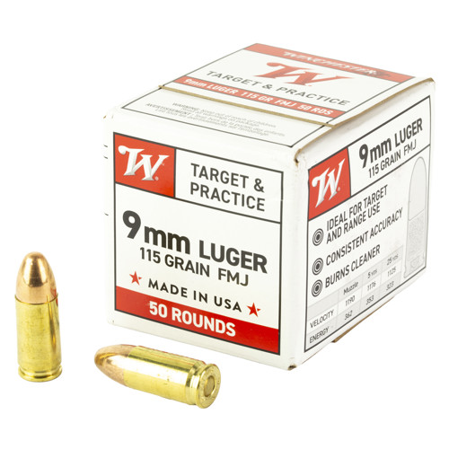 WINCHESTER AMMO 9mm Luger USA Target FMJ 115Gr 50rd
