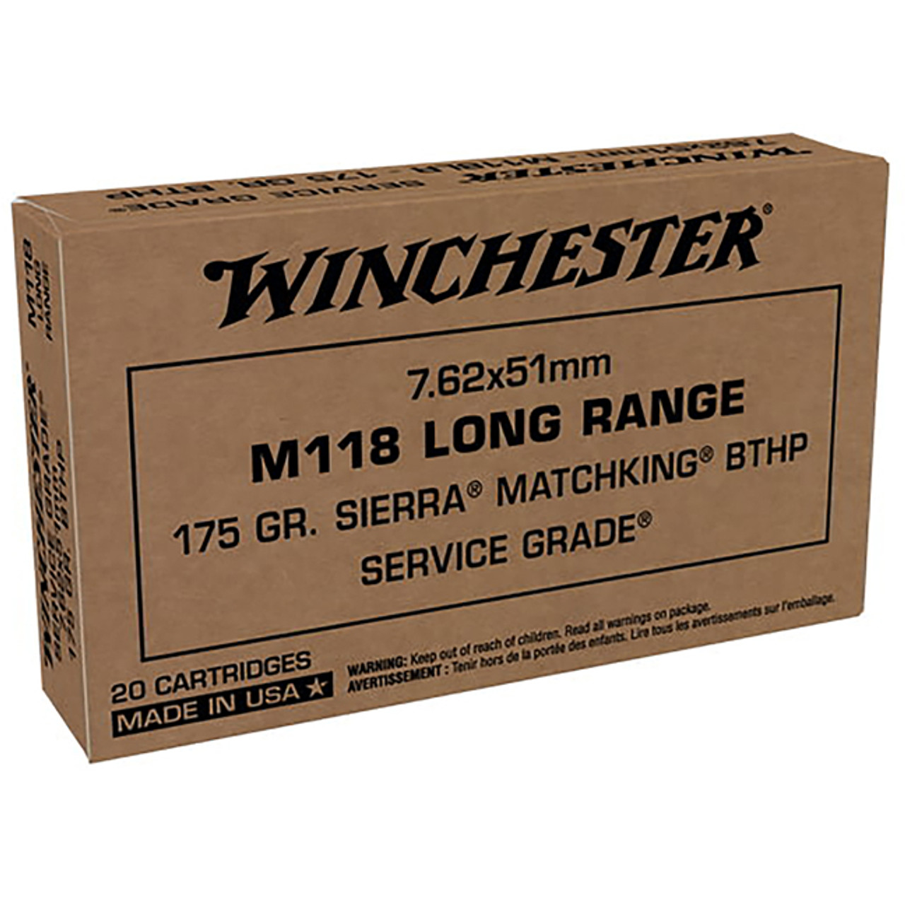 Winchester WINCHESTER AMMO 7.62x51 Service Grade M118 LR 175 BTHP Win LC 20rd