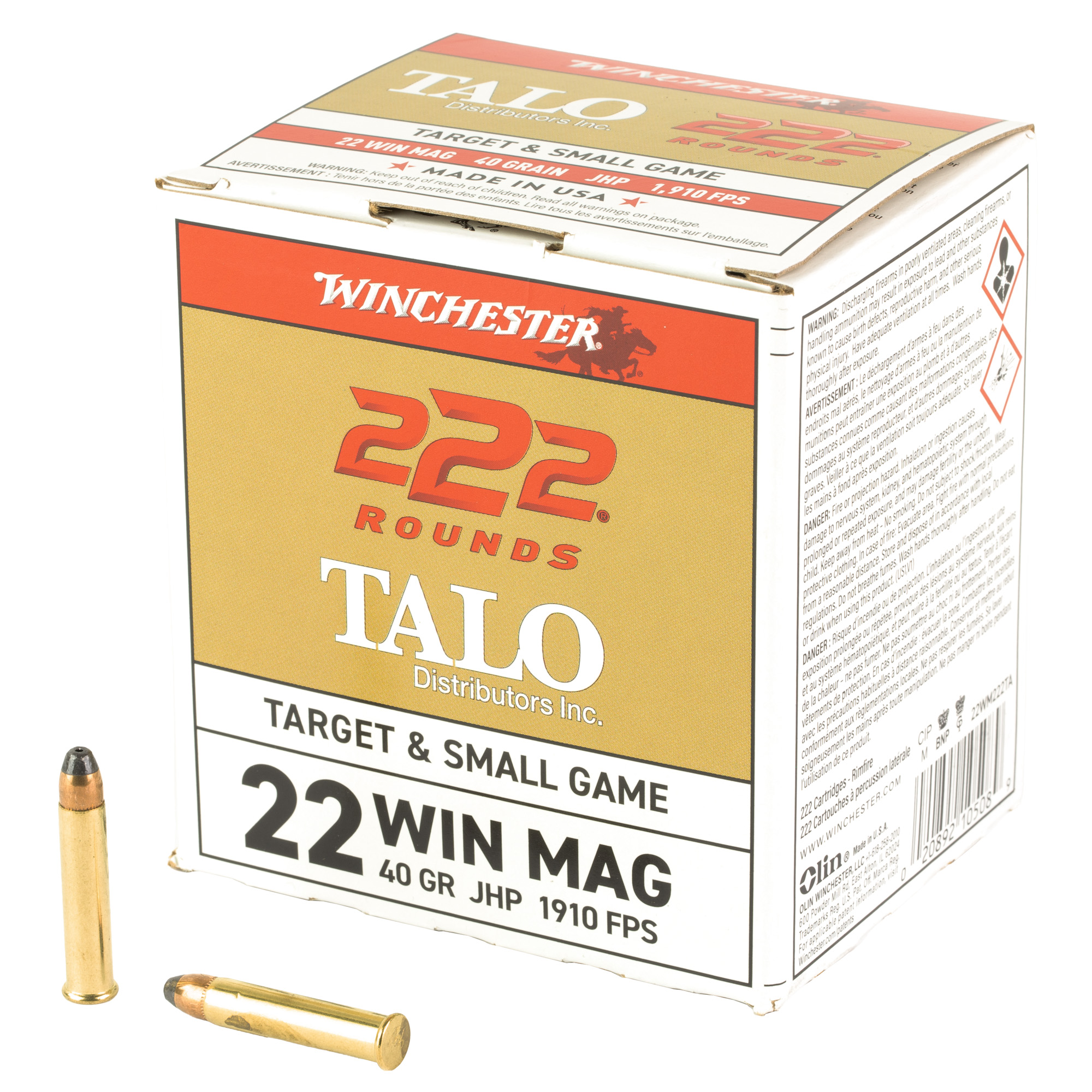 WINCHESTER 22 WMR 40GR JHP 222RD 10BX/CS