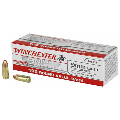 WINCHESTER AMMO 9mm USA 115 Grain Full Metal Jacket 100rd