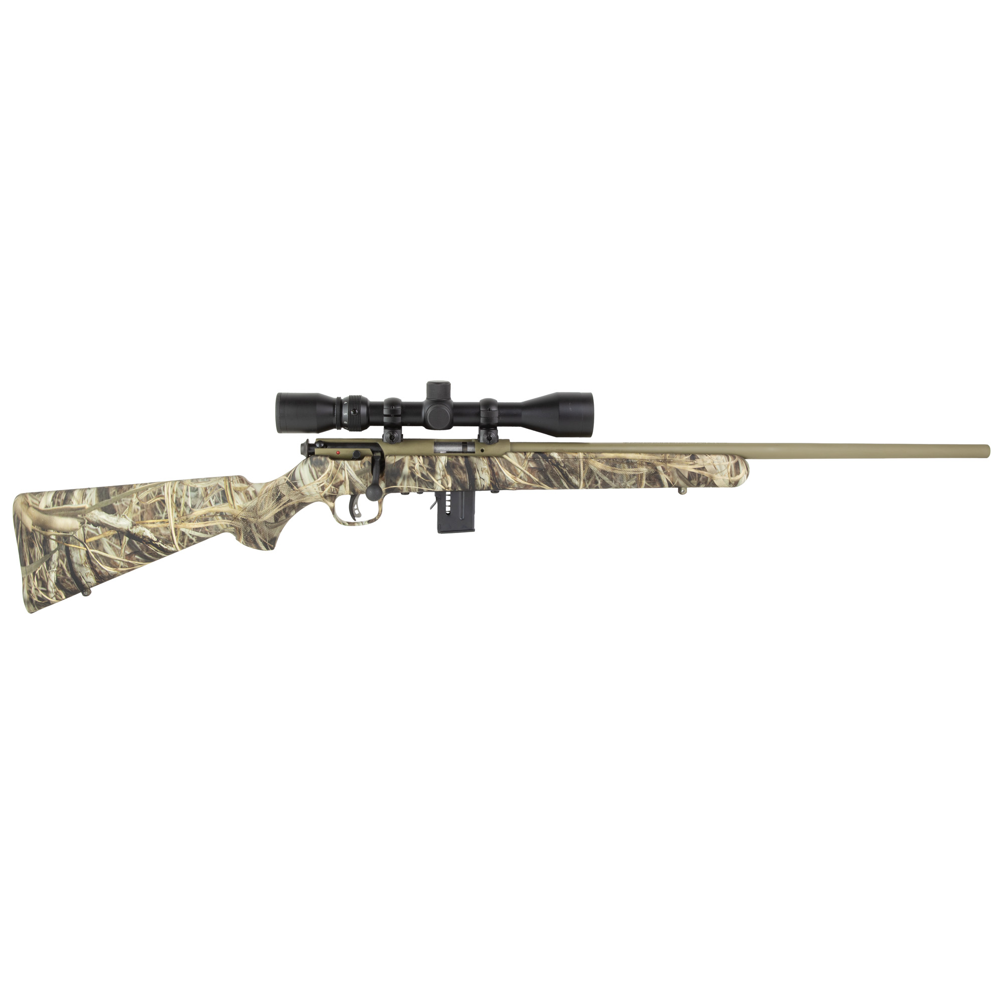 SAVAGE ARMS 93R17 XP 17 HMR 21" Brush Camo/Tan Black Scope