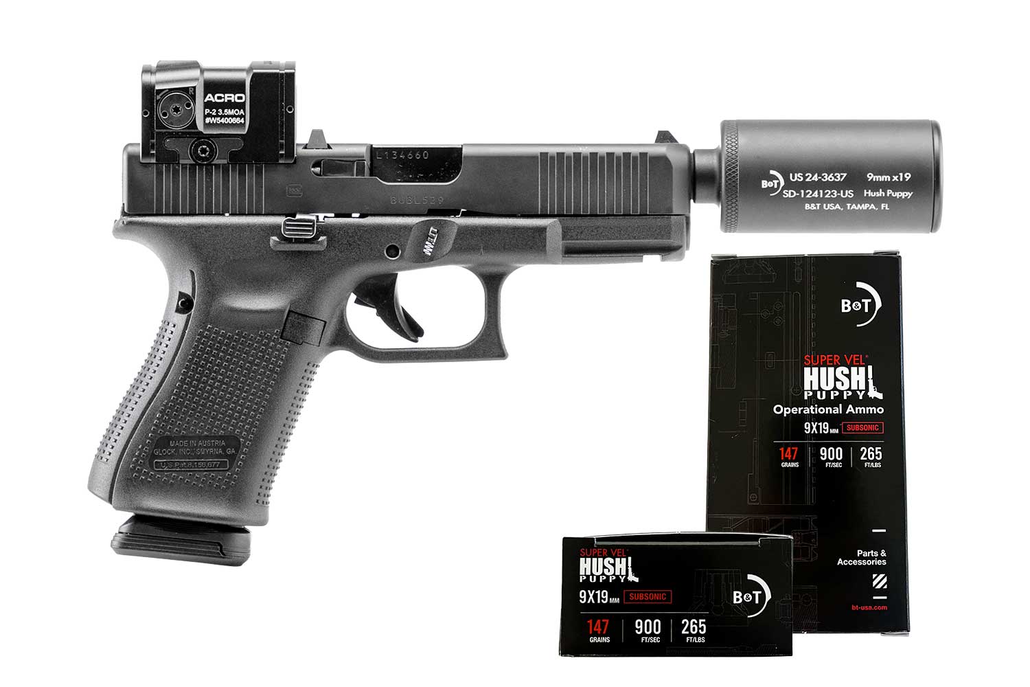B&T USA B&T Hush Puppy G19 G5 9mm + Suppressor + Ammo 2 Boxes