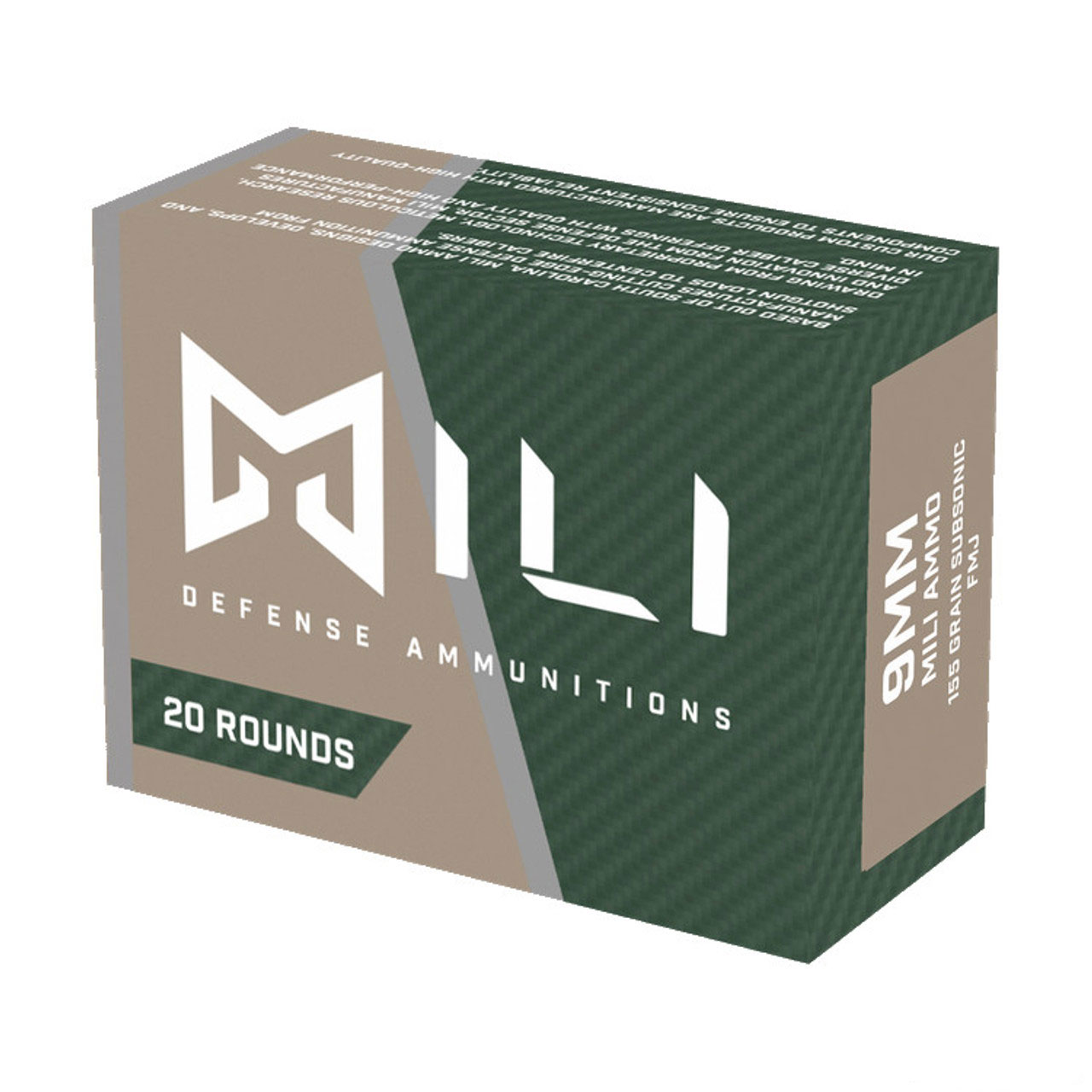 MILI Ammunitions MILI CUSTOM DEFENSE AMMUNITION 9mm 147gr Subsonic JHP 20rd