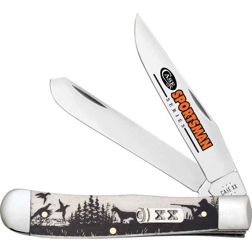 Case 81224 Trapper Sportsman Folding Clip Point/Spey Plain Mirror Polished Tru-Sharp SS Blade/Bird Dog Hunter Embellished Natural Bone Handle