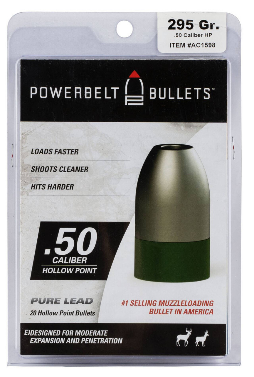 Powerbelt Bullets POWERBELT 50 Cal 295Gr Lead Bullets Hollow Point 20pk