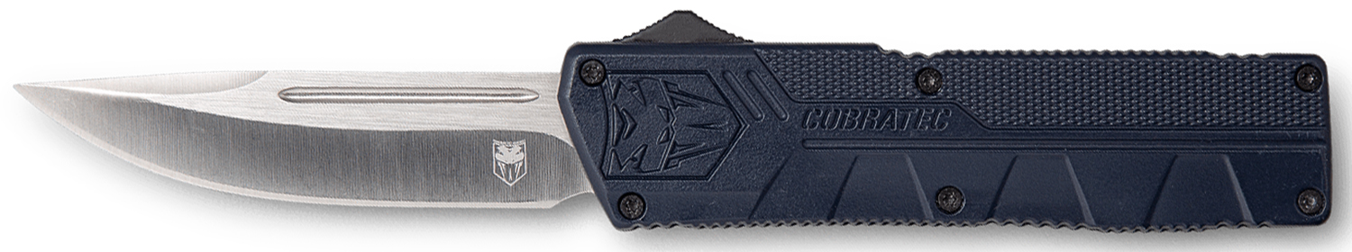 CobraTec Knives NYCTLWDNS Lightweight 3.25″ OTF Drop Point Plain D2 Steel Blade/NYPD Blue Aluminum Handle Includes Pocket Clip