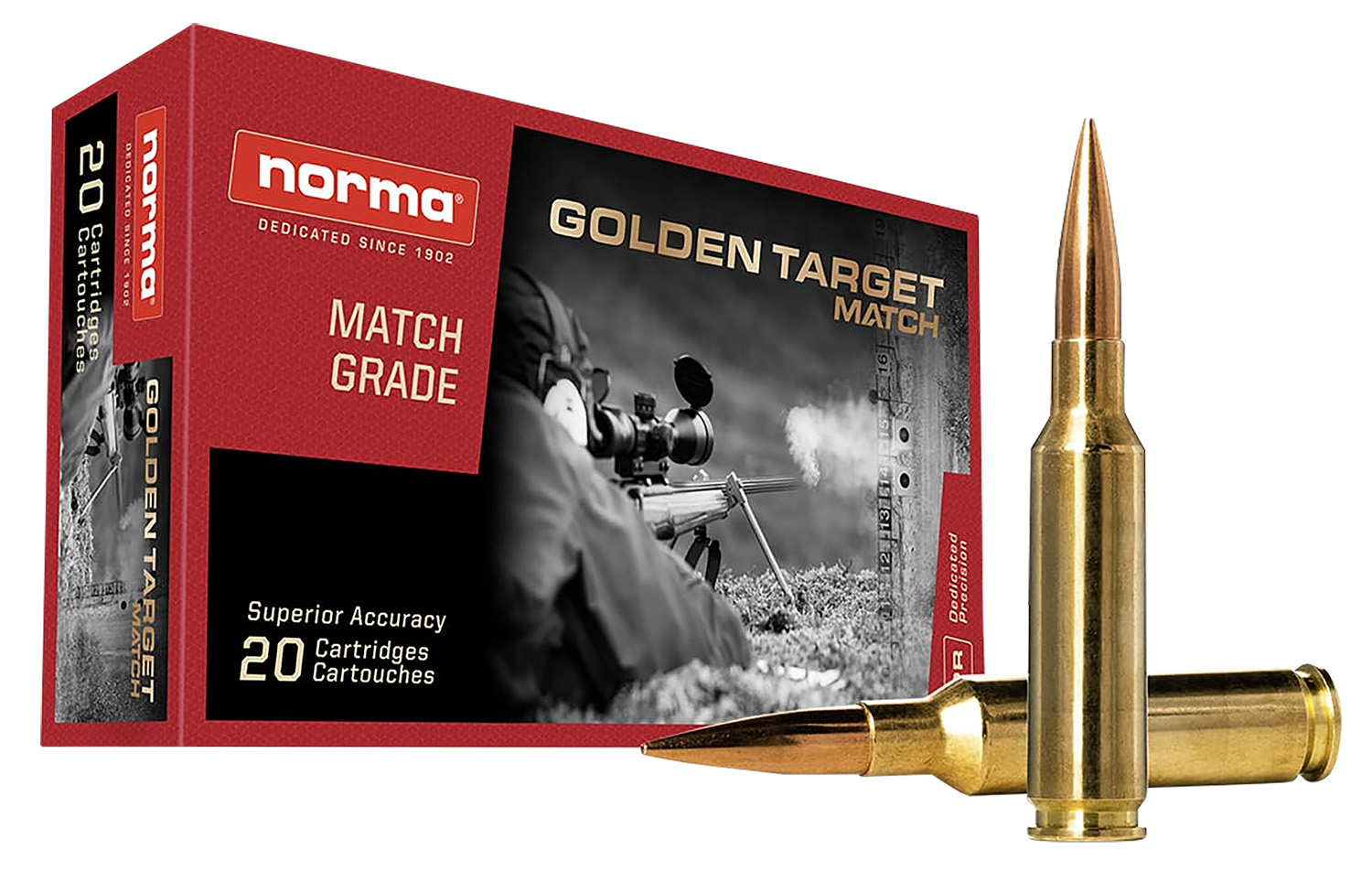 Norma Ammunition 10166312 Dedicated Precision Golden Target Match 6.5Creedmoor 130gr Boat Tail Hollow Point 20 Per Box/10 Case