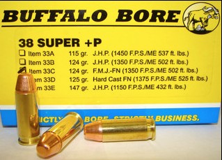 Buffalo Bore BUFFALO BORE 38 Super +P 124Gr FMJ-FN (1350FPS/ME 502 ft) 20rd