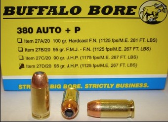Buffalo Bore BUFFALO BORE 380 ACP 95Gr JHP (1125FPS/ME 267 ft lbs) 20rd