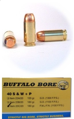 Buffalo Bore BUFFALO BORE 40 S&W 180Gr FMJ-FN (1100FPS/ME 484 ft lbs) 20rd