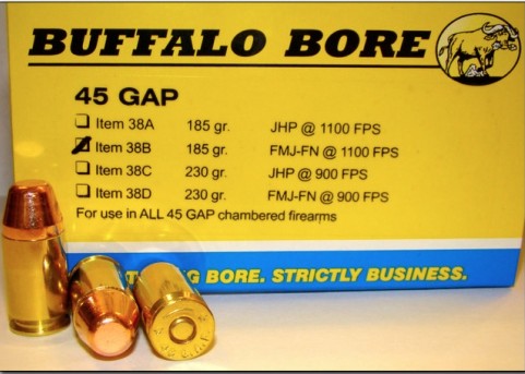 Buffalo Bore BUFFALO BORE 45 GAP 185Gr FMJ-FN (1100FPS/ME 497 ft lbs) 20rd