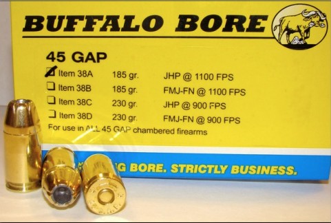 Buffalo Bore BUFFALO BORE 45 GAP 185Gr JHP (1100FPS/ME 497 ft lbs) 20rd