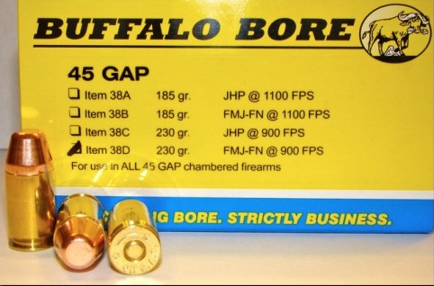 Buffalo Bore BUFFALO BORE 45 GAP 230Gr FMJ-FN (900FPS/ME 414 ft lbs) 20rd