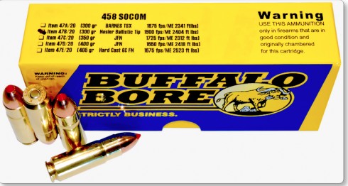 BUFFALO BORE 458 SOCOM 300Gr Nosler Ballistic Tip 1900FPS 20rd