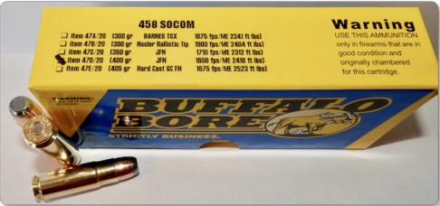 BUFFALO BORE 458 SOCOM 400Gr JFN (1550FPS/ME 2134 ft lbs) 20rd