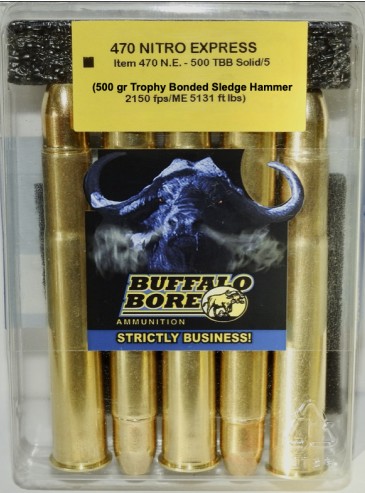 Buffalo Bore BUFFALO BORE 470 Nitro Exp 500Gr TROPHY Bonded SH Solid 5rd