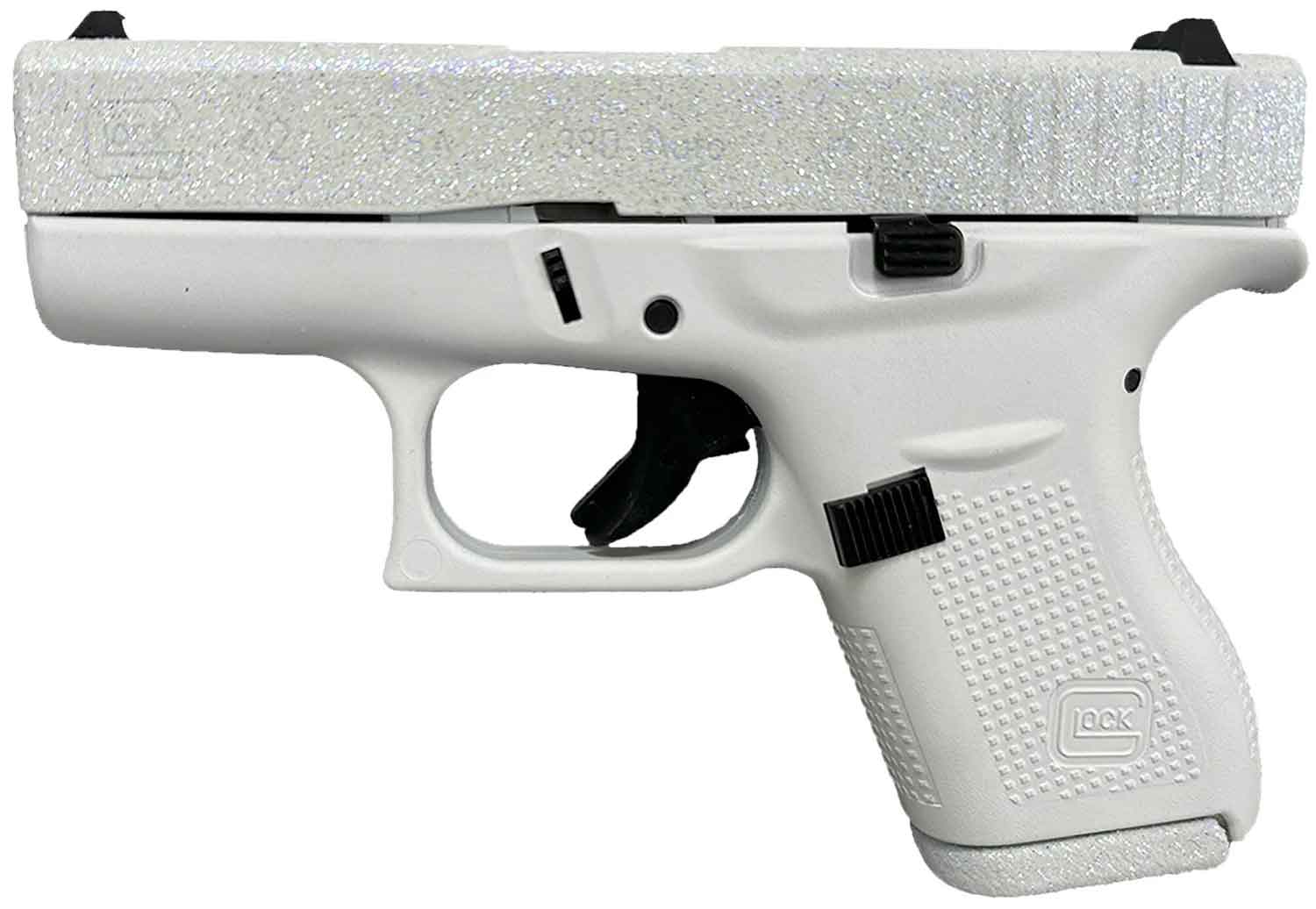 Glock UI4250204NFRST G42 Gen3 Sports South Exclusive 380 ACP 6+1 3.25″ Black Steel Barrel, Frost Glitter Cerakote Serrated Steel Slide, Frost Cerakote Polymer Frame, Textured Polymer Grip, USA Made