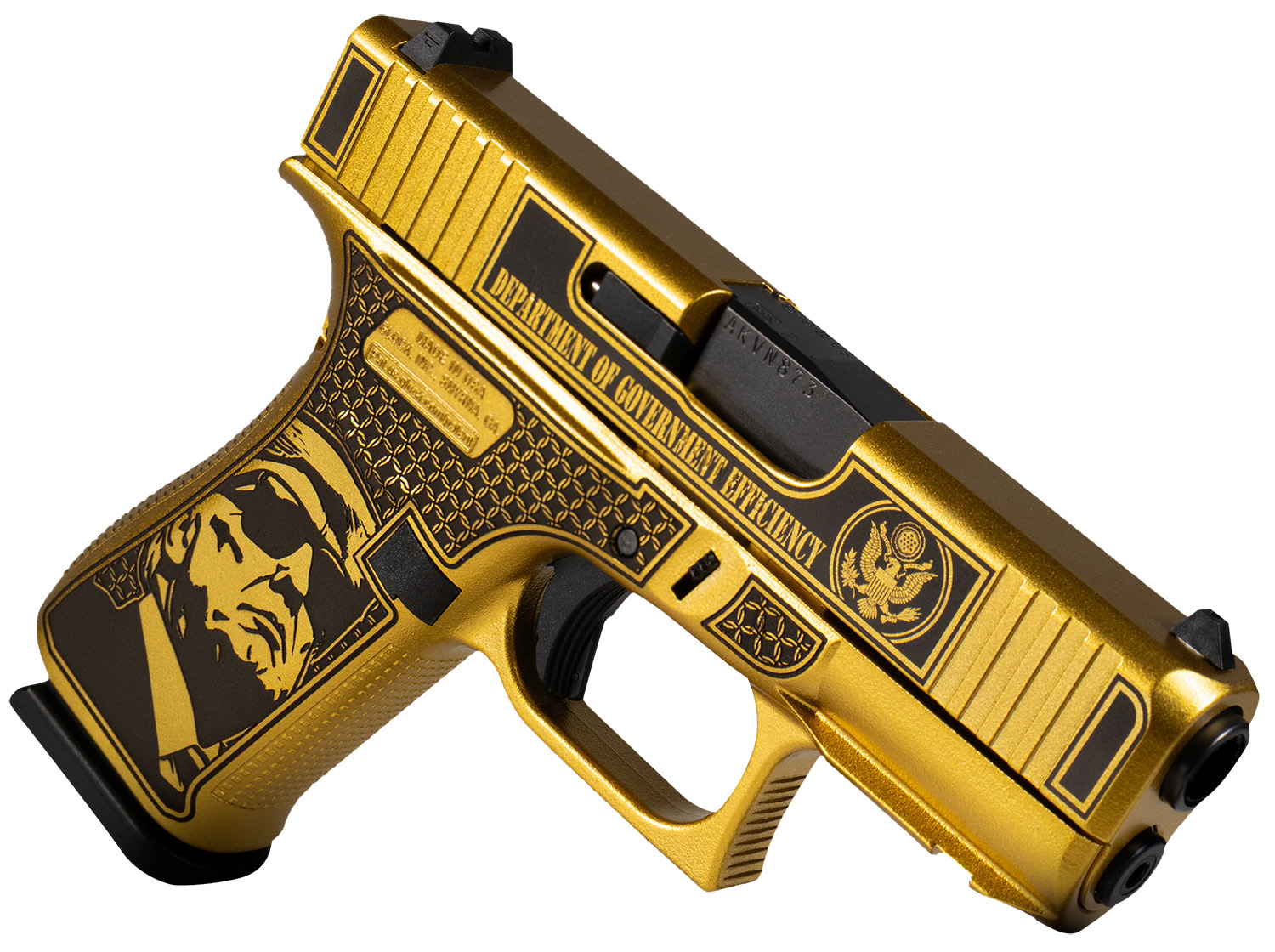 Glock GLOCK G43X D.O.G.E. 9mm 3.41" 10rd - Gold w/ Trump & Elon